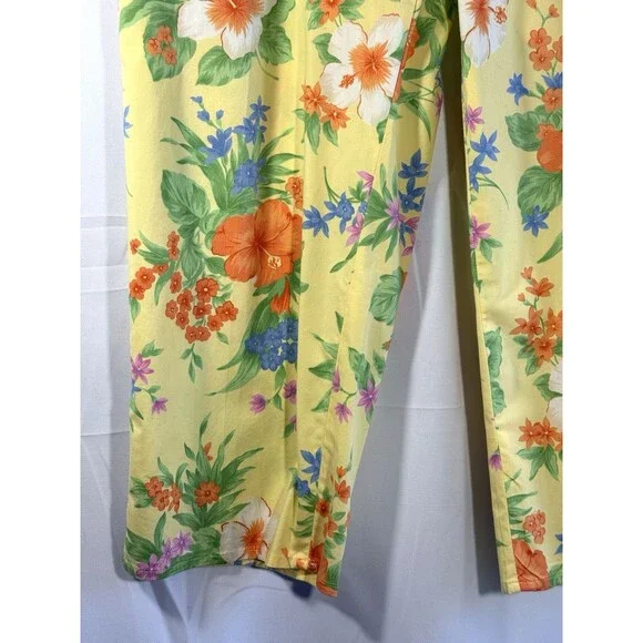 Lauren Ralph Lauren Yellow Floral Cotton Pants Size 6 - Picture 2 of 8